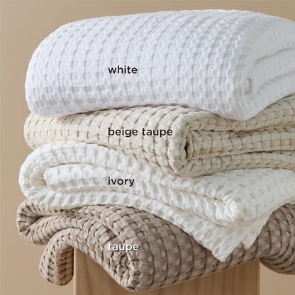 Cozy Haven | Couverture Queen légère en coton et bambou à tissage gaufré rafraîchissant | Jeté d'été doux pour ceux qui ont chaud la nuit