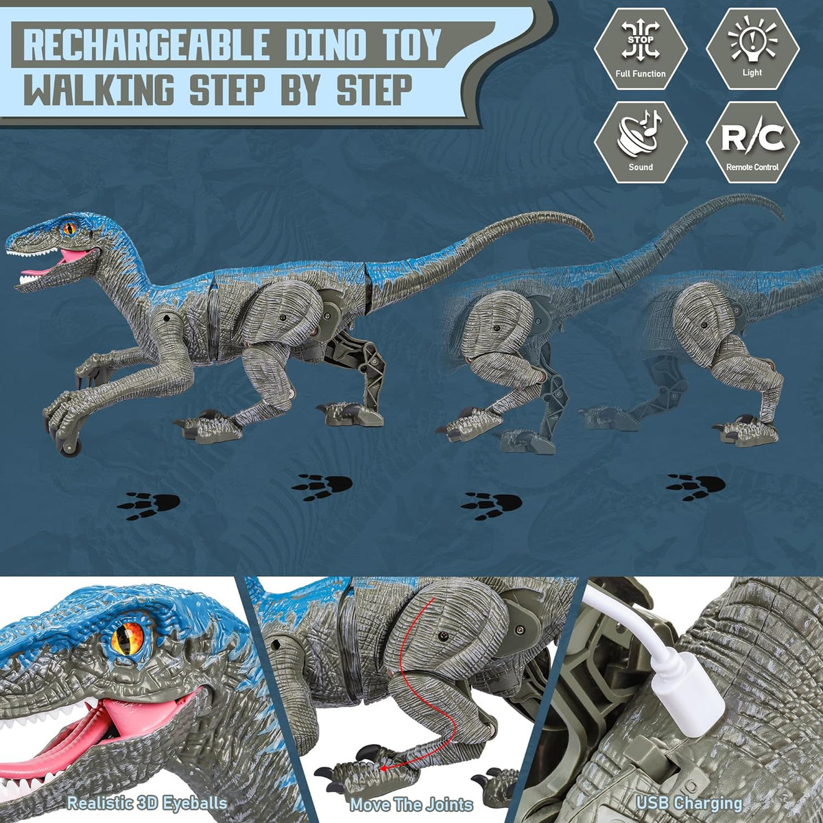 RC Prehistoric Predator Toy with Wireless Controller, 360° Spin, Sound Effects & LED Lights for Kids Ages 4+