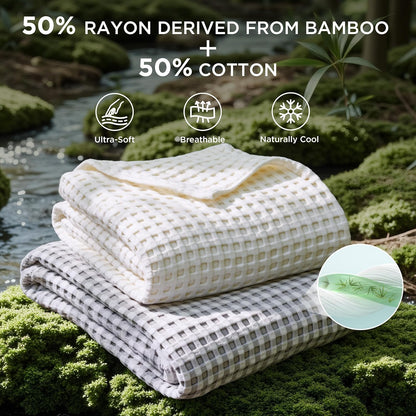 Cozy Haven | Couverture Queen légère en coton et bambou à tissage gaufré rafraîchissant | Jeté d'été doux pour ceux qui ont chaud la nuit