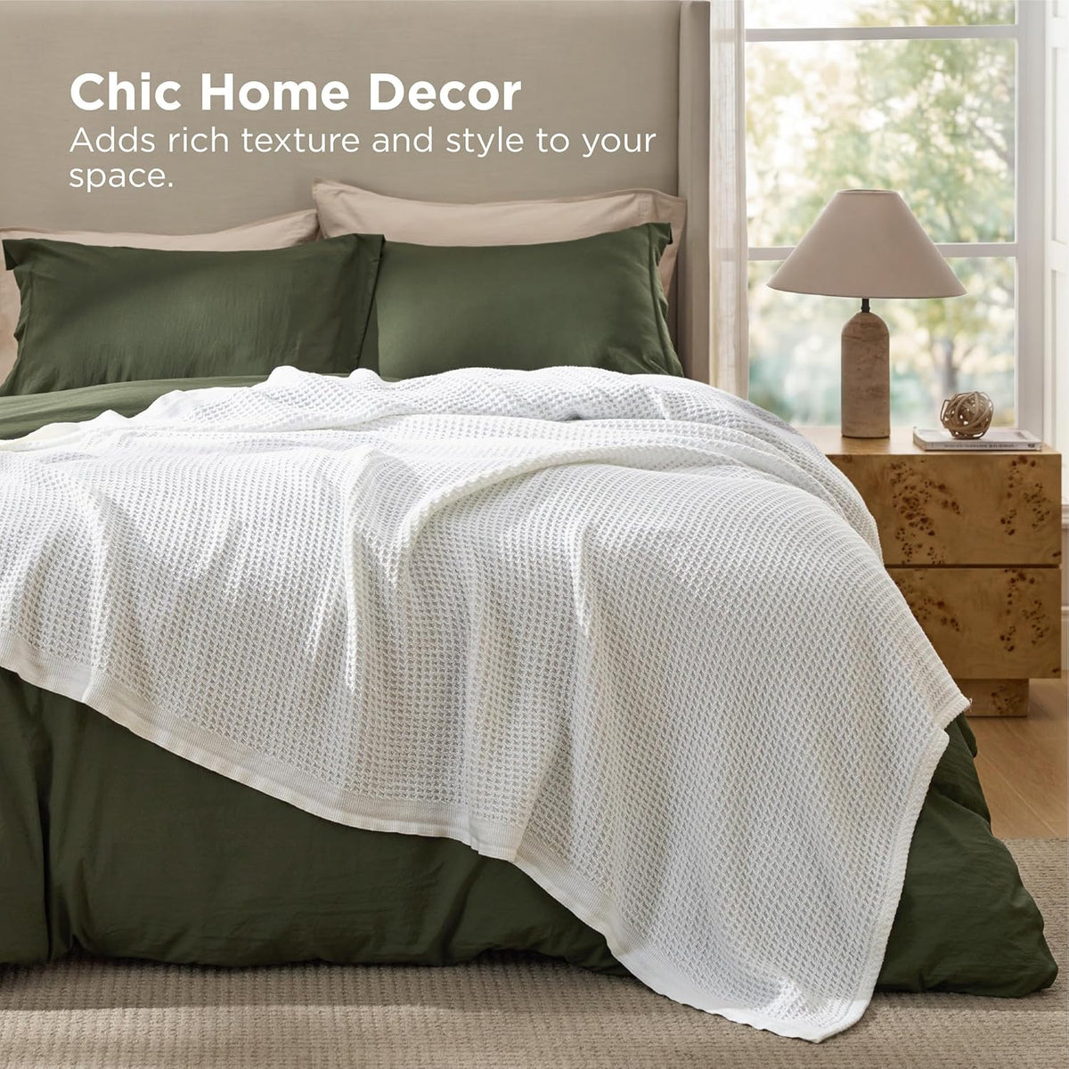 100% Cotton Waffle Weave Throw Blanket Queen King Breathable Lightweight Bed Cover for All Seasons Couch Sofa Bedroom Layering Textured