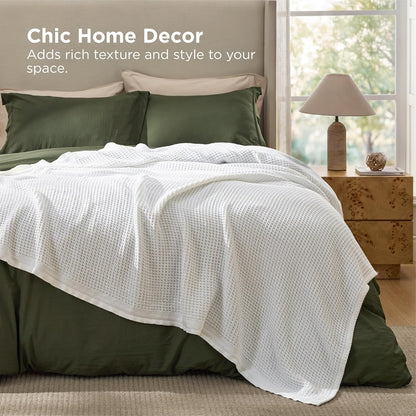 Couverture jeté en coton pour lit, couverture gaufrée format grand lit pour toutes les saisons, couverture en coton douce et respirante pour canapé