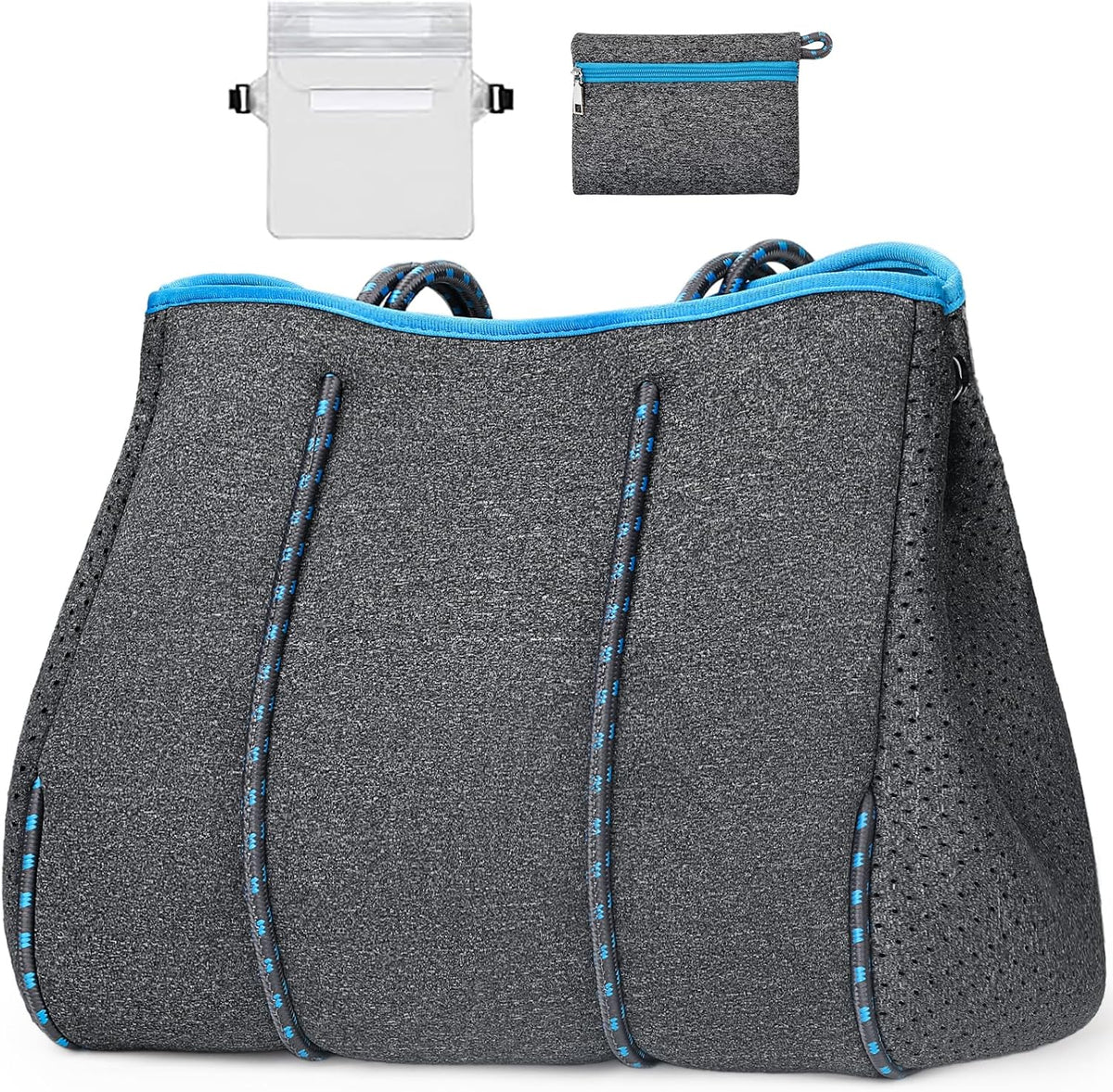 Neoprene Beach Bag with Inner Zipper Pocket, Large Beach Tote Bag with Purse, Machine Washable Travel Tote Bag