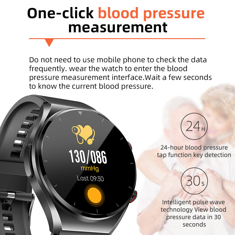 Montre connectée santé avec moniteur de glycémie, ECG, suivi de la fréquence cardiaque et capteur de tension artérielle pour le fitness, le bien-être et l'usage quotidien, pour hommes et femmes