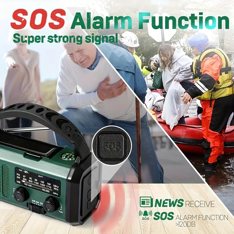 Solar Hand Crank Emergency Weather Radio with Flashlight & Phone Charger for Camping Hiking Outdoor Survival Power Outage Preparedness