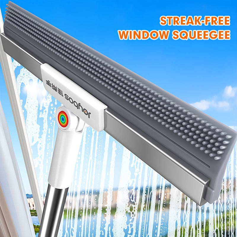 Dual-Action Floor Squeegee with Rubber Edge & Soft Bristles for Pet Hair Removal