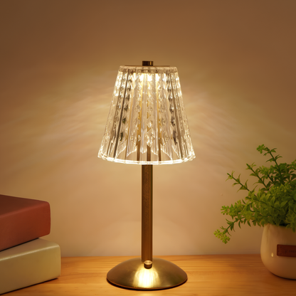 Cordless Crystal Table Lamp with Touch Dimming Control – Rechargeable LED Bedside Light with Gold Aluminum Base for Bedroom, Living Room &
