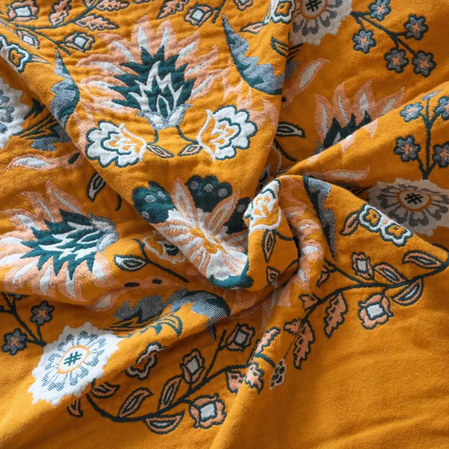 Reversible Cotton Throw Blanket with Tassels – Bohemian Floral Design for Couch, Sofa, or Bed – Warm & Decorative Home Accent