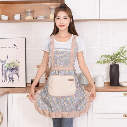 Tablier de cuisine en coton à motifs floraux avec poches – Tablier de cuisine imperméable et résistant aux taches pour femme – Tablier de chef réglable pour la maison et le restaurant