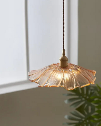 Glass Pendant Light with Brass Socket and Organic Petal Shape for Dining Room and Living Space
