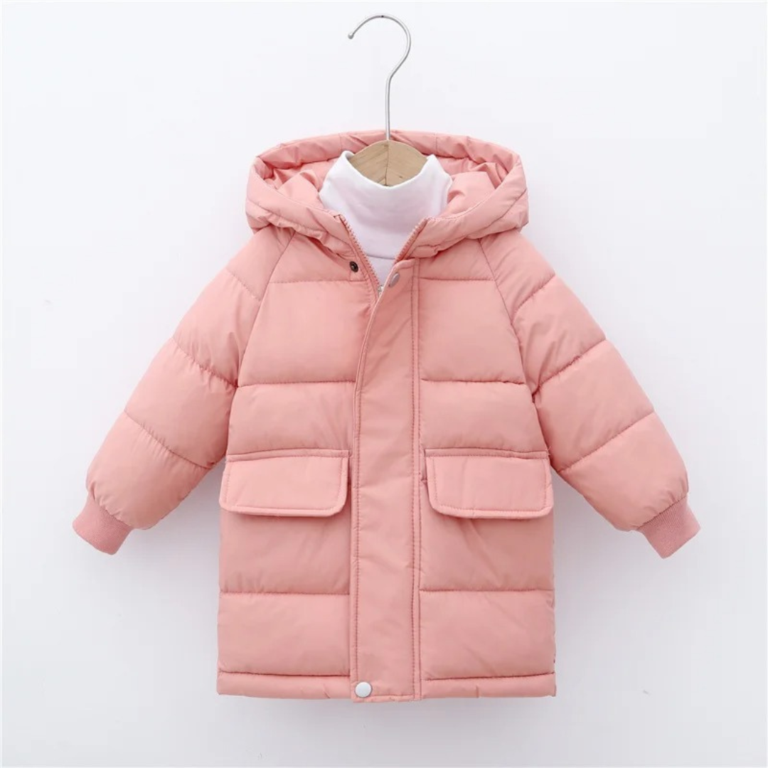 Insulated Longline Hooded Puffer Jacket for Kids – Full-Zip Heavyweight Winter Coat Ages 3-12