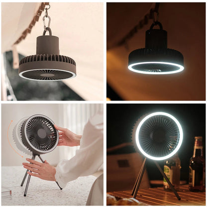 Portable Rechargeable Fan with LED Light & Power Bank Functionality | Compact Design for Travel and Outdoor Use