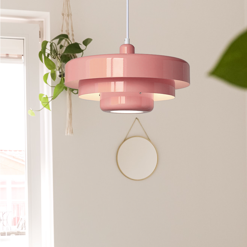 Round Metal Pendant Light 14-Inch Industrial Farmhouse Ceiling Fixture for Kitchen Island Dining Room Bedroom E26 Socket Green Orange