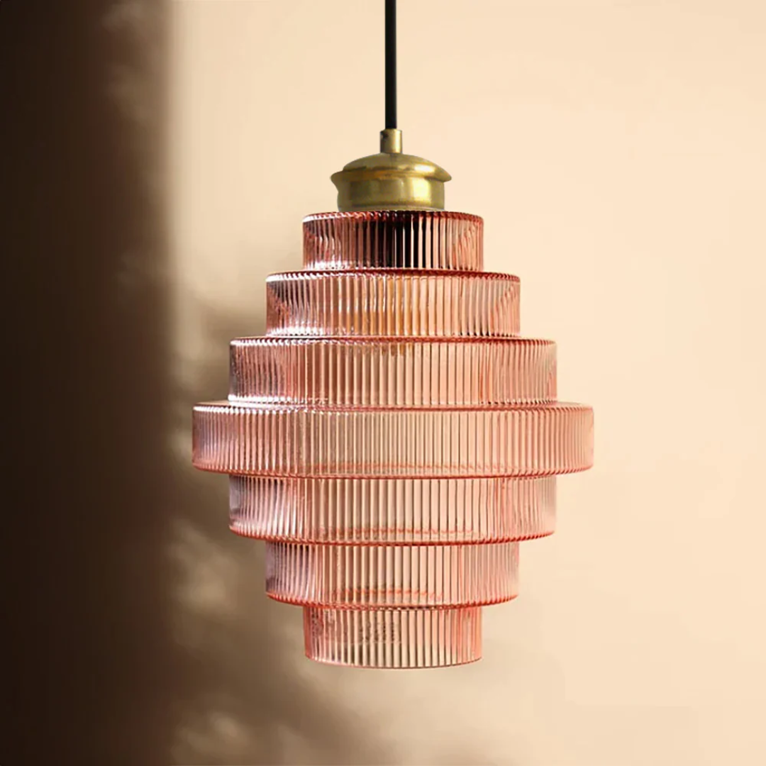Tiered Glass Shade Ceiling Drop Light with Metallic Trim for Kitchen Islands & Eating Areas
