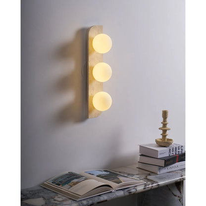 Natural Stone Sconce with Glass Globe G9 Socket Beige Neutral Ambient Light for Entryway Bathroom Bedroom Modern Minimalist Home Décor