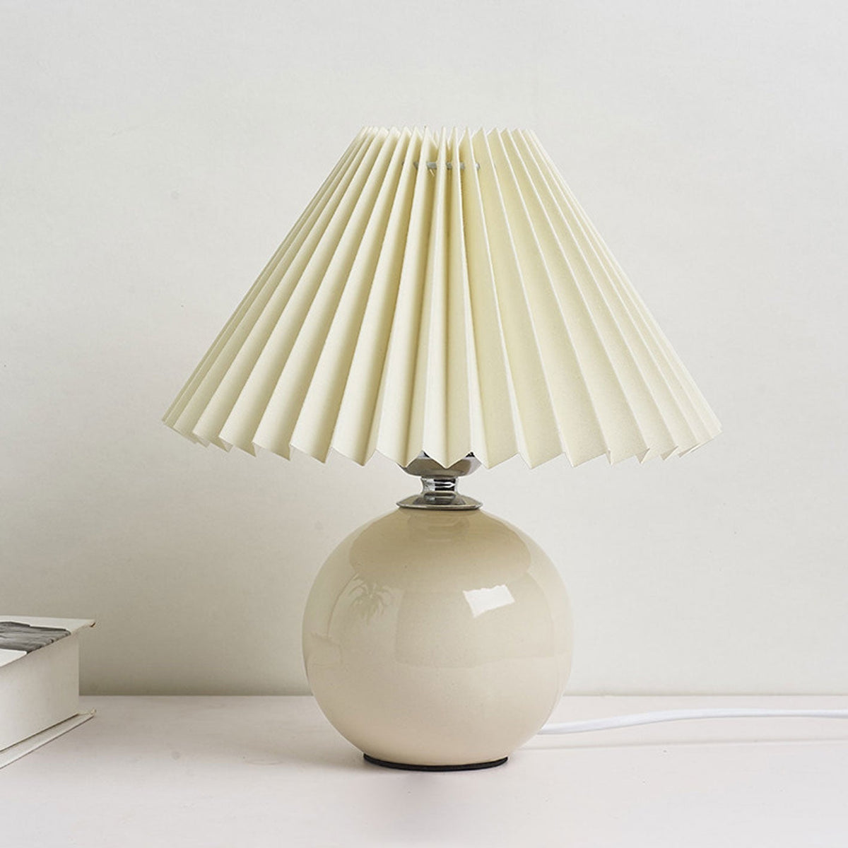 Ceramic Table Lamp with Fabric Shade – Modern Accent Lighting for Bedroom, Living Room & Home Office