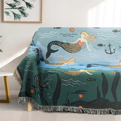 Housse de canapé Ulyssa - Mélange coton-polyester, motif aquatique fantaisie