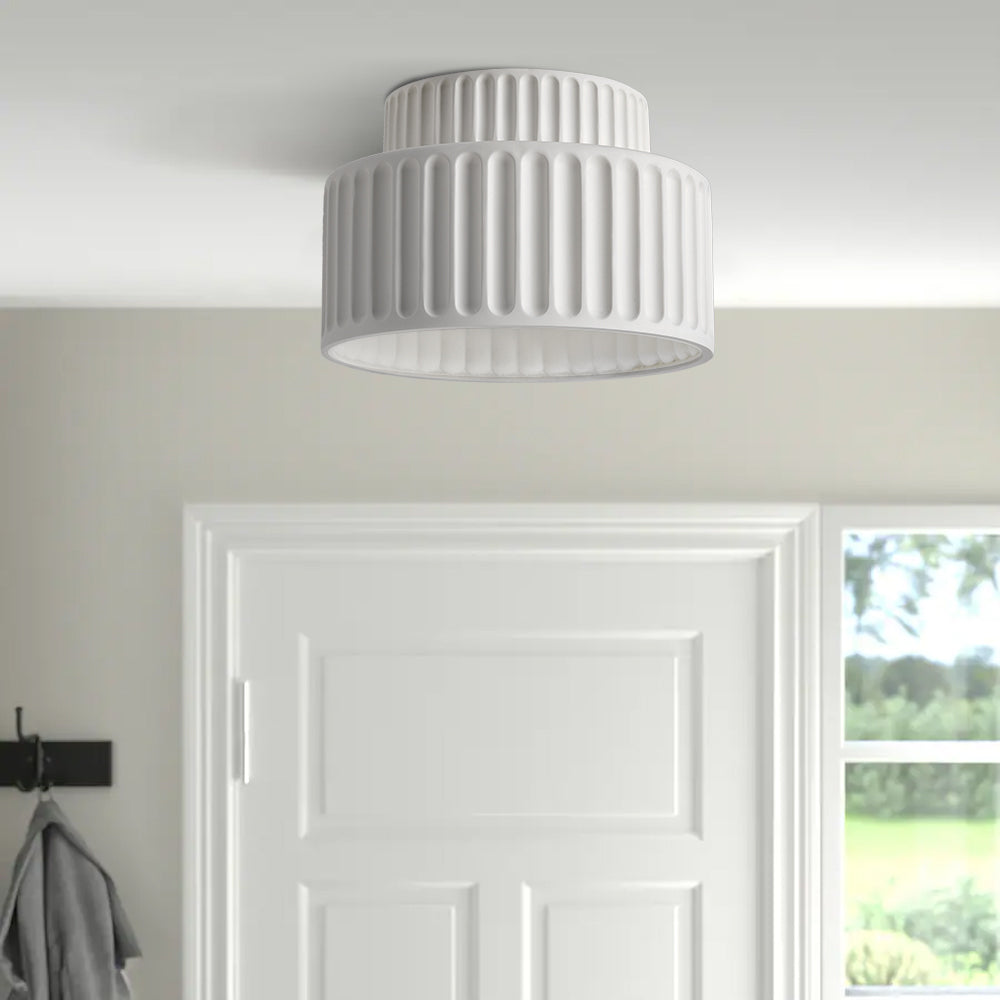 Plafonnier encastré en résine, douille E27, abat-jour texturé blanc pour cuisine, chambre, couloir, style moderne, minimaliste et scandinave à profil bas