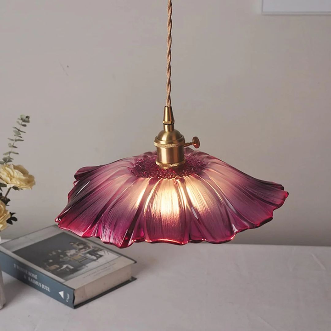 Fluted Glass Drop Ceiling Fixture 11 in Burgundy Shade Gold Hardware E27 Socket for Kitchen Island Entryway Ambient Overhead Illumination