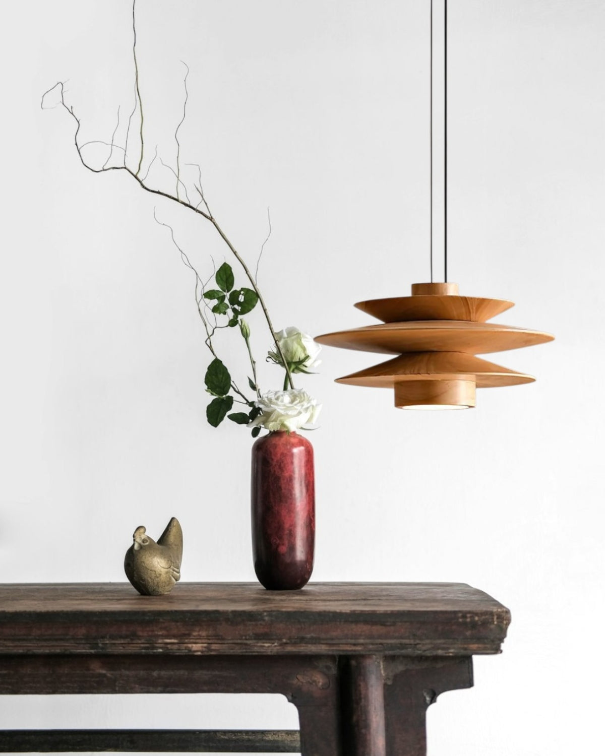 Layered Rubberwood Pendant Light Walnut Finish Ceiling Fixture Dining Room Living Room Ambient Lighting Modern Natural Wood Chandelier Warm