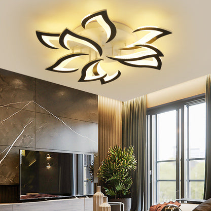 LED Flush Mount Light Fixture with Floral Layered Design for Bedroom, Entryway & Living Spaces | 22 in Black Metal Modern Low Profile Ambien