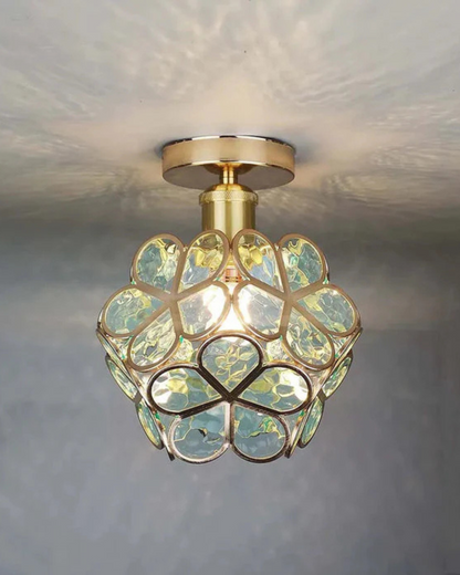 Floral Flush Mount LED Light Fixture 8-Inch Gold Accent Acrylic Ceiling Lamp for Bedroom Hallway Entryway Small Rooms Modern Classic Decor I
