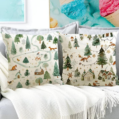 Housse de coussin de Noël Wesley - Polyester, motif festif de bonhomme de neige et de renne