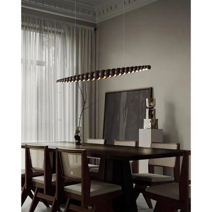 Linear LED Ceiling Fixture Wood & Metal 3000K Over Island Kitchen Dining Room Adjustable Height Suspended Bar Light Modern Minimalist Scandi