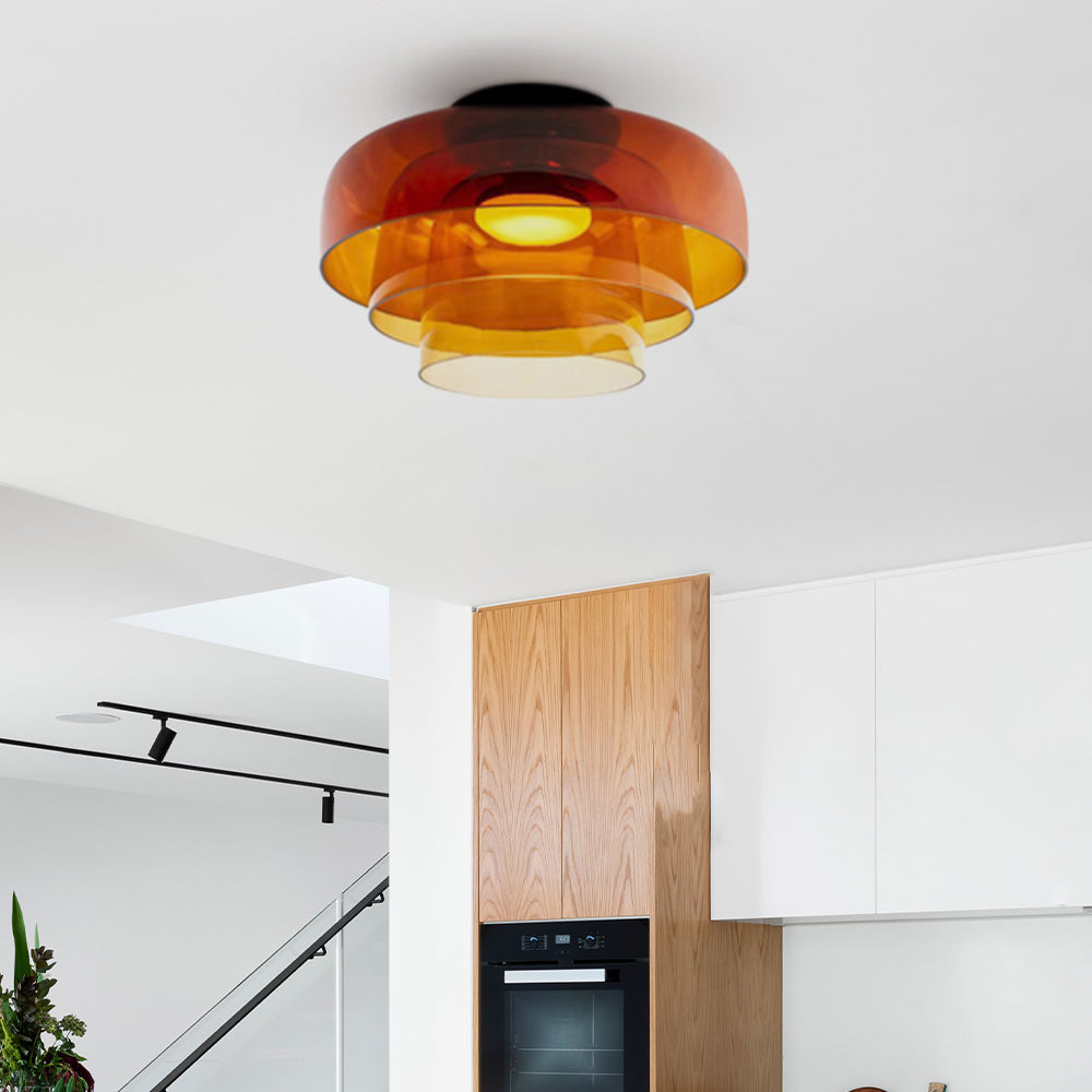 Layered Glass Ceiling Light Modern Multi-Tier Flush Mount Fixture with LED Hardwired for Kitchen Dining Room Bedroom Living Room