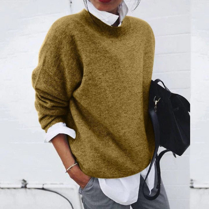 Women's Relaxed Pullover Sweater in Soft Polyester – Crew Neck Long Sleeve Casual Top for Everyday Comfort & Layering Year-Round