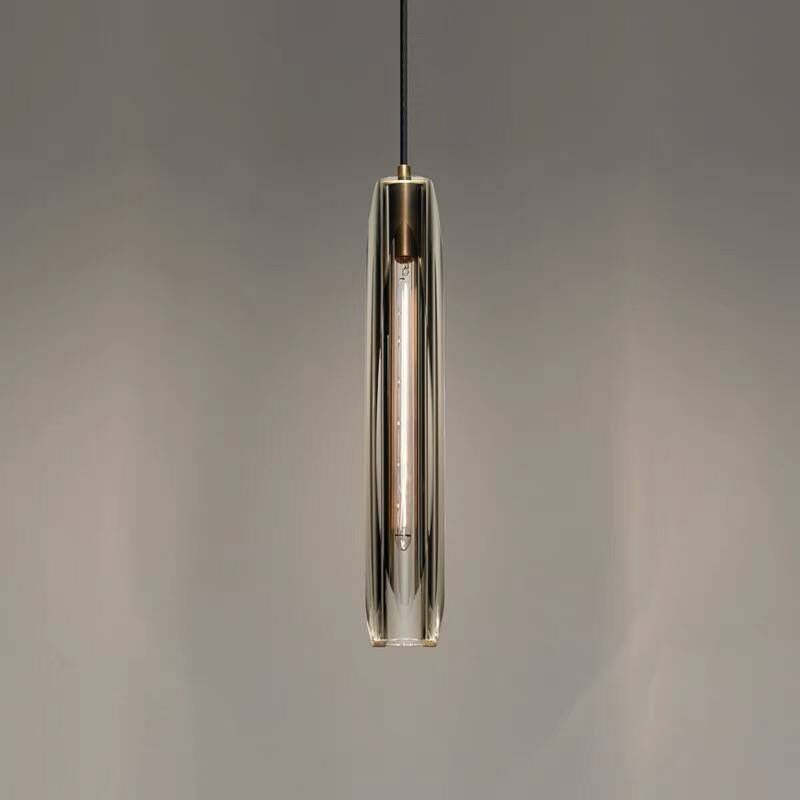 Glass Cylinder Hanging Light Fixture 15 Inch Height Adjustable Drop Ceiling Lamp for Dining Room Bedroom Living Room Contemporary Minimalist