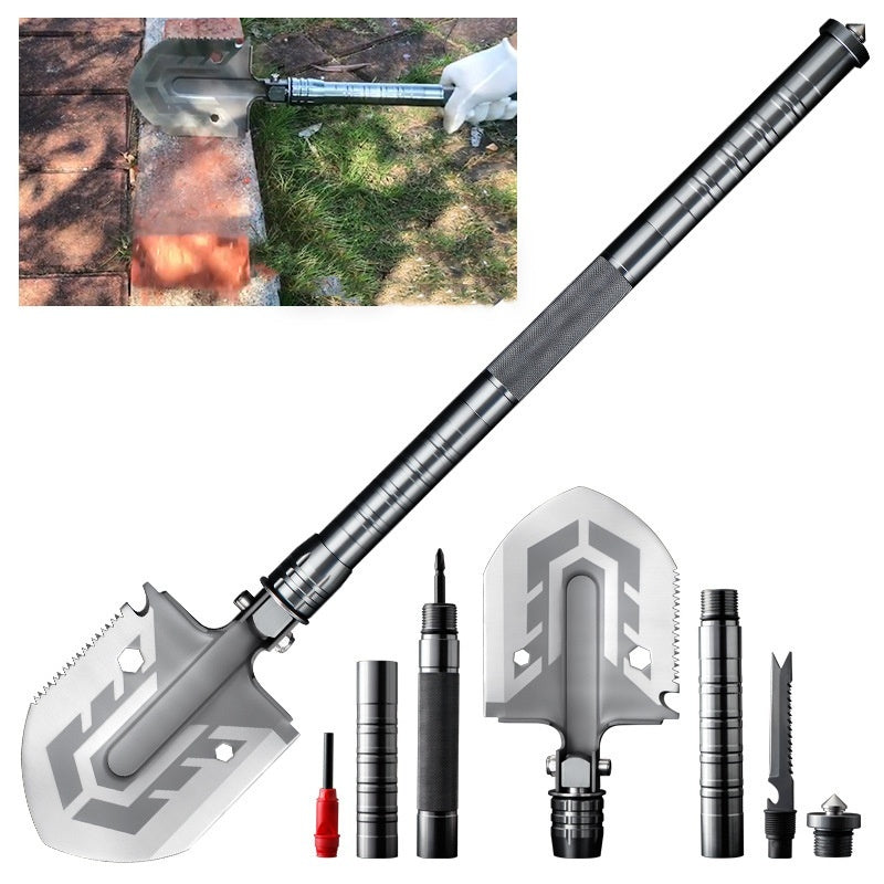 Multi-Tool Camping Shovel with Firestarter Axe Saw Knife Hammer for Hiking Backpacking Emergency Survival Outdoor Adventures Car Trunk Kit