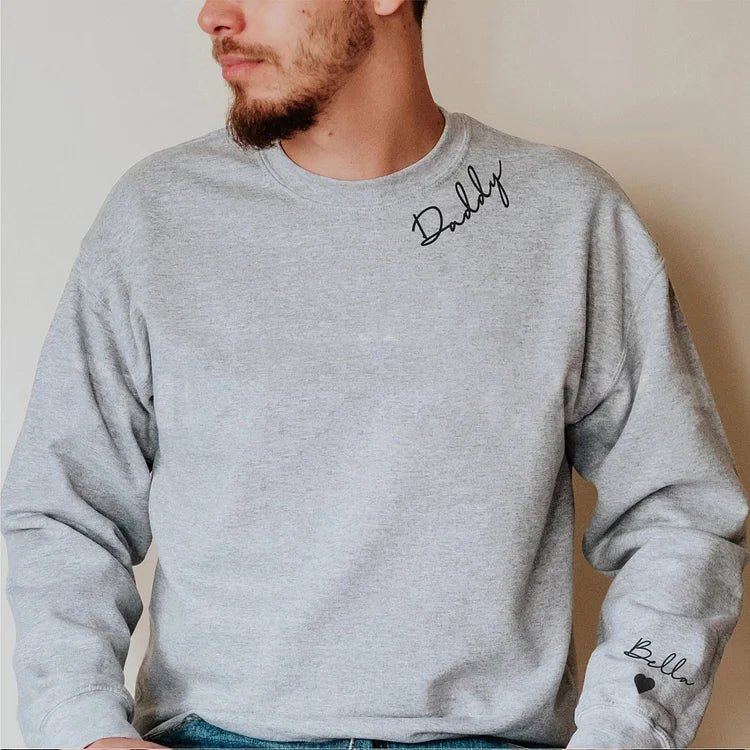 Personalized Parent Hoodie with Custom Kids Names on Sleeves for Mom or Dad | Embrace Family Sweatshirt Gift | Cozy Cotton Blend Pullover