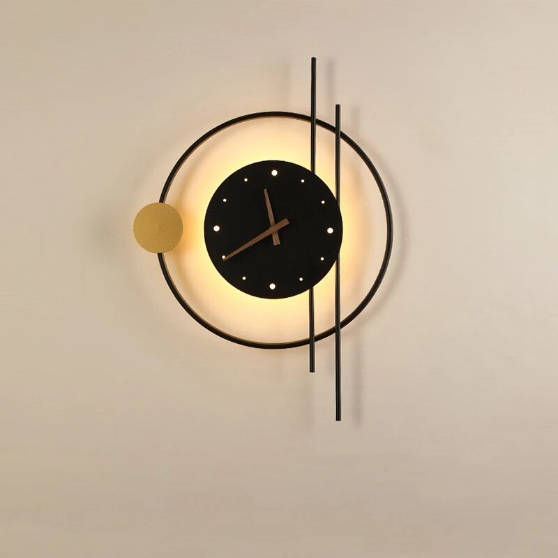 Backlit Metal Wall Clock 22 in × 16 in Gold Black Round Geometric Timepiece for Home Office Entry Foyer Den Workspace Ambient Glow Battery O