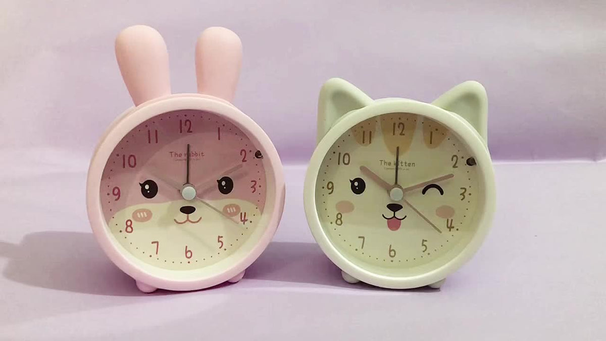 Silent Alarm Clock with Night Light for Kids – Bunny Design, No Ticking Sound, Bedside Lamp Function for Boys & Girls Bedroom