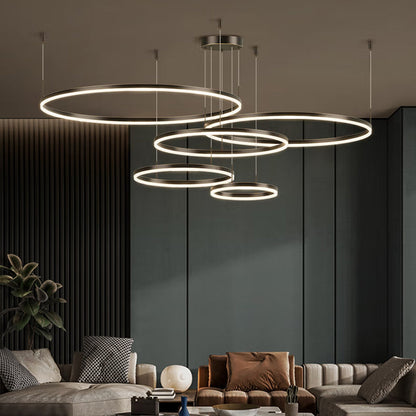 Lustre LED à anneaux multiples, hauteur réglable de 40 à 80 cm, luminaire en métal et acrylique, plafonnier à intensité variable pour salle à manger et salon, suspension moderne