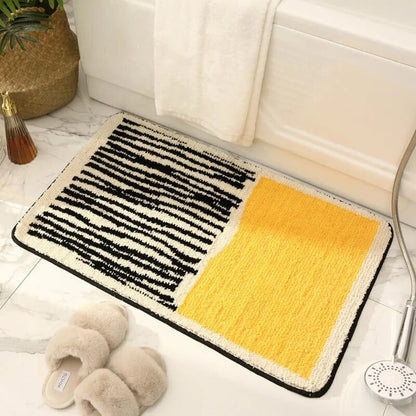 Non-Slip Bathroom Rug 20x32 Inch Multicolor Abstract Polyester Acrylic Shower Mat for Bath Tub Toilet Area Machine Washable Floor Covering M