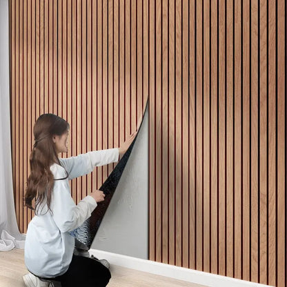 Self-Adhesive Vinyl Slatted Panel 16 in x 118 in Peel and Stick Textured Covering for Walls Ceilings Cabinets Waterproof Mold-Resistant PVC