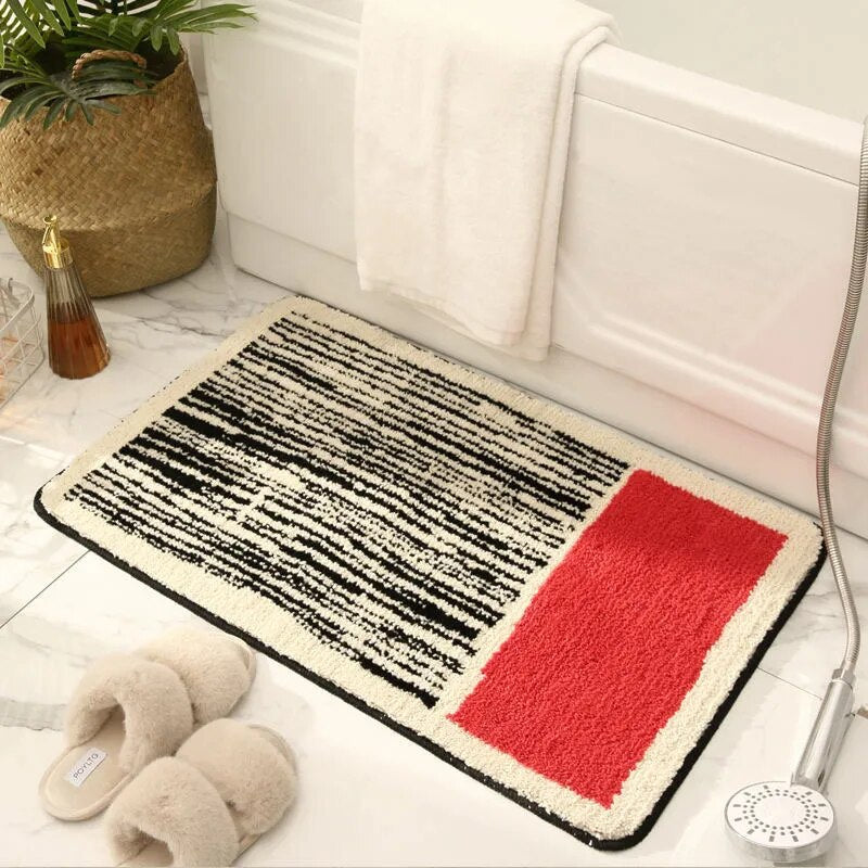 Non-Slip Bathroom Rug 20x32 Inch Multicolor Abstract Polyester Acrylic Shower Mat for Bath Tub Toilet Area Machine Washable Floor Covering M