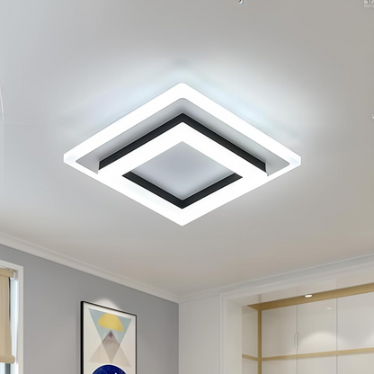 Plafonnier LED carré encastré de 19,6 cm, noir et doré, luminaire géométrique moderne pour chambre, couloir, bureau, entrée, cadre superposé, profil bas