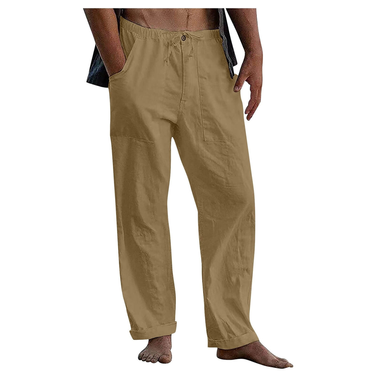 Men's Relaxed Fit Wide Leg Casual Pants with Drawstring Waist – Breathable Cotton Linen Blend Trousers for Everyday Wear & Travel
