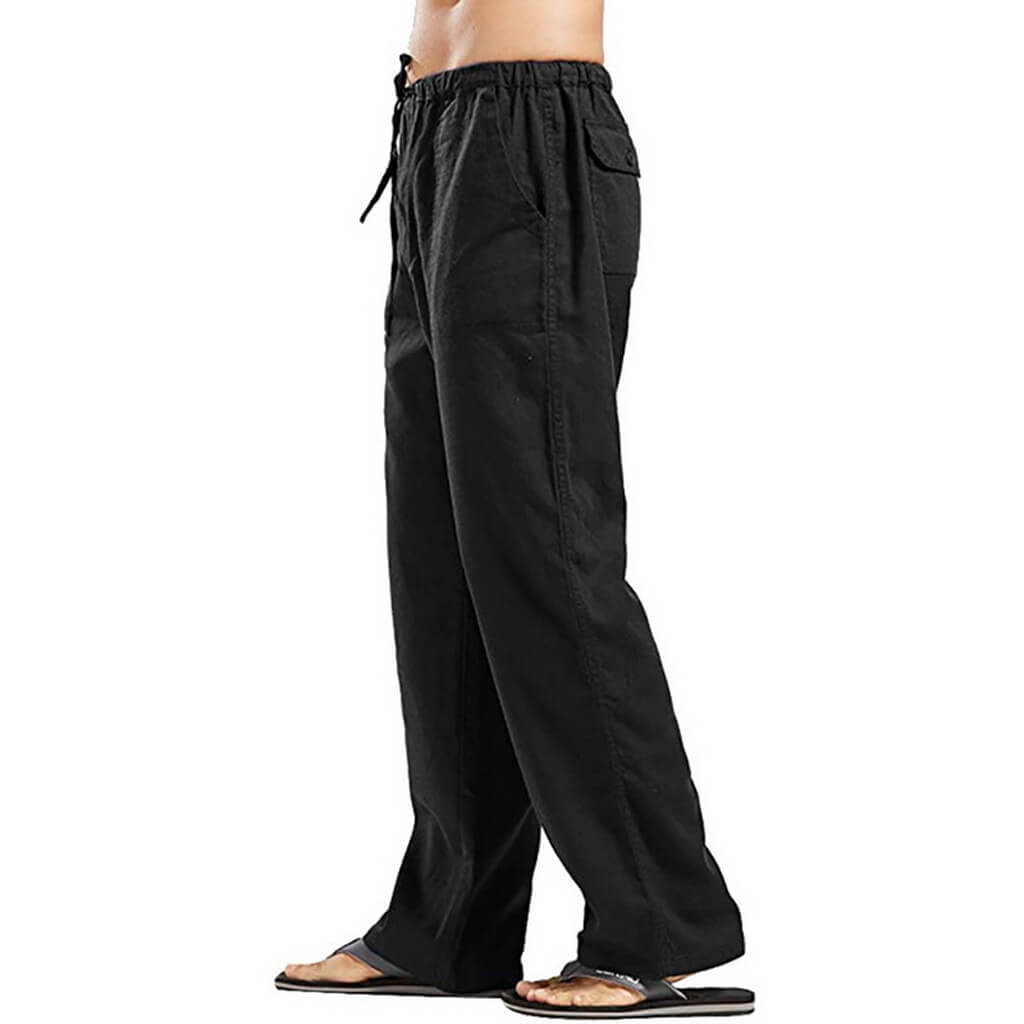 Men's Relaxed Fit Wide Leg Casual Pants with Drawstring Waist – Breathable Cotton Linen Blend Trousers for Everyday Wear & Travel