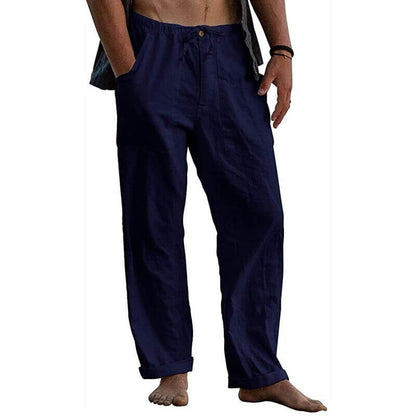 Men's Relaxed Fit Wide Leg Casual Pants with Drawstring Waist – Breathable Cotton Linen Blend Trousers for Everyday Wear & Travel