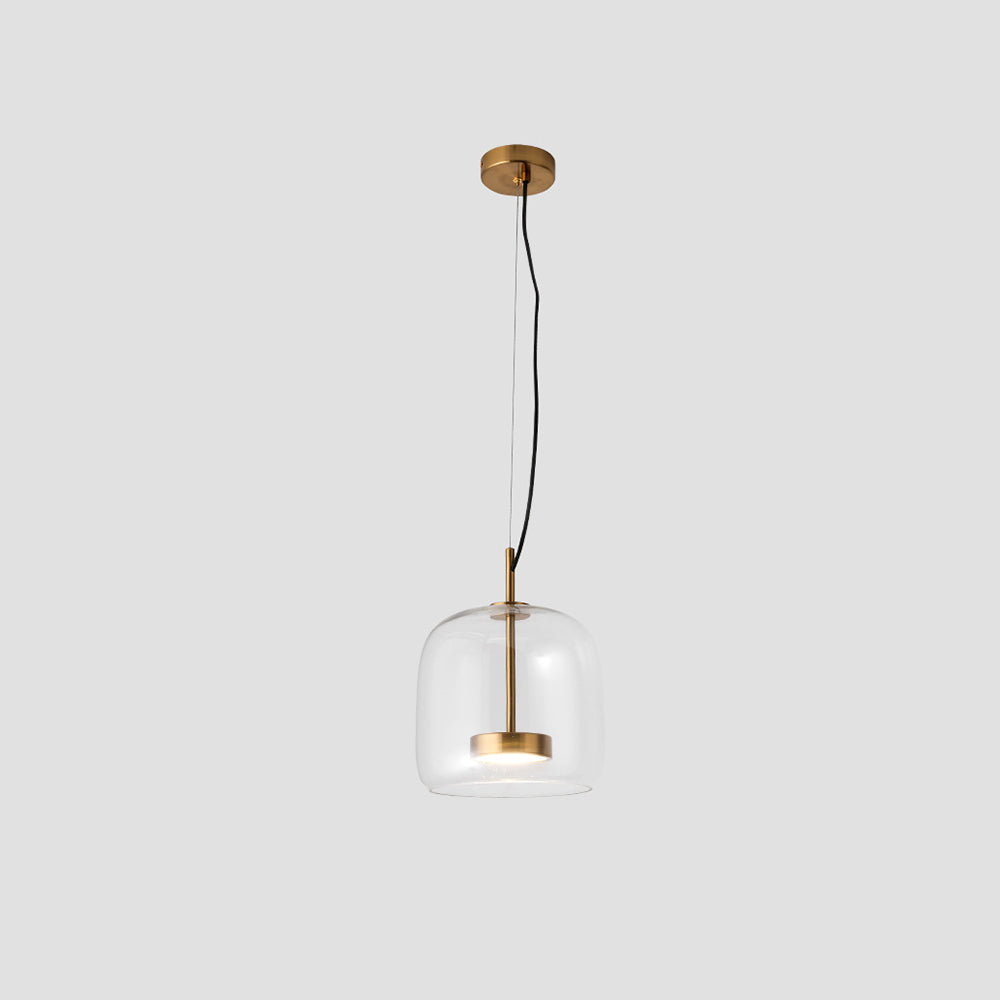 Glass Dome Overhead Light for Dining Tables 10-Inch with Brass Hardware Adjustable Drop Kitchen Island Suspended Fixture Clear See-Through S