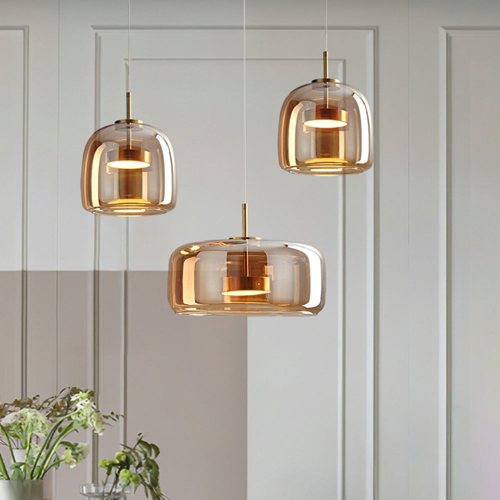 Glass Dome Overhead Light for Dining Tables 10-Inch with Brass Hardware Adjustable Drop Kitchen Island Suspended Fixture Clear See-Through S
