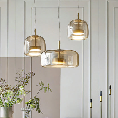 Glass Dome Overhead Light for Dining Tables 10-Inch with Brass Hardware Adjustable Drop Kitchen Island Suspended Fixture Clear See-Through S