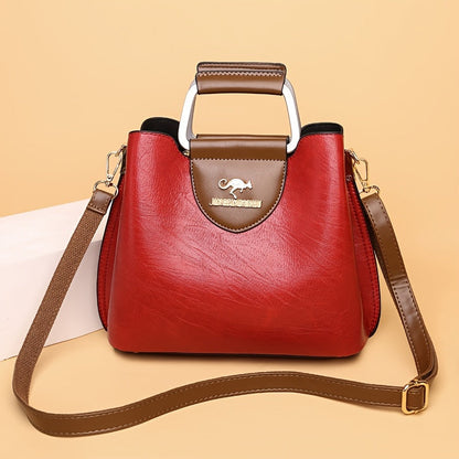 Genuine Leather Shoulder Bag Crossbody Purse Two-Tone Organizer for Women Work Travel Daily Use