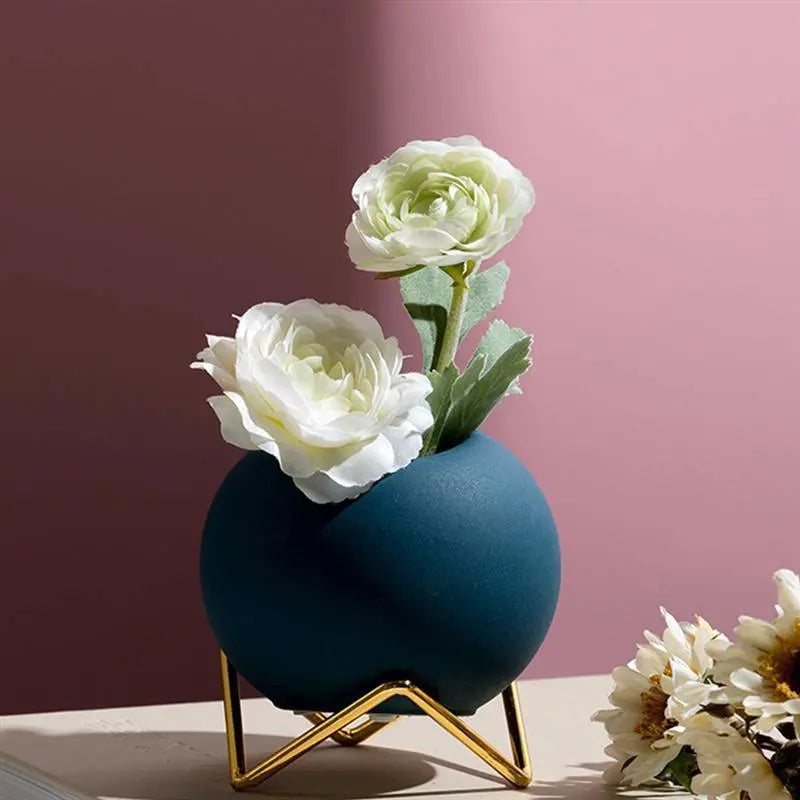 Tabletop Ceramic Planter on Steel Stand – 4 Inch Round Pot for Succulents & Small Plants – Desktop & Shelf Decor for Home Office, Bedroom, K