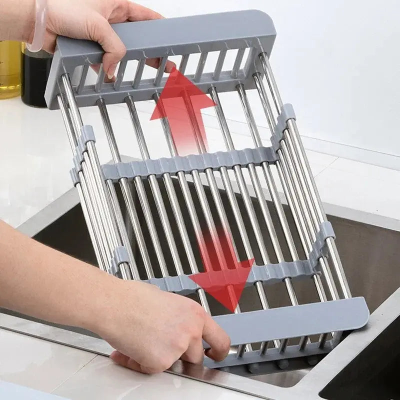 Over-Sink Dish Drying Rack Expandable Stainless Steel for Kitchen Counter Space Saving Drainer Basket