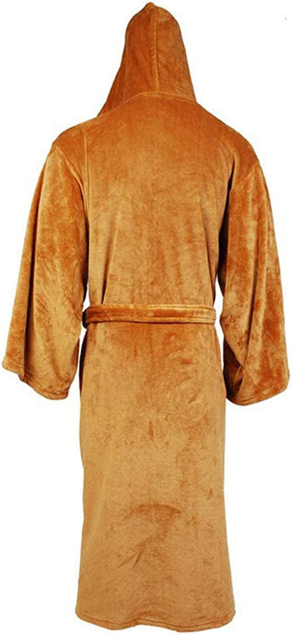 Men's Hooded Flannel Bathrobe | Long Absorbent Spa Robe with Belt for Shower Bathroom | Plush Warm Loungewear Housecoat