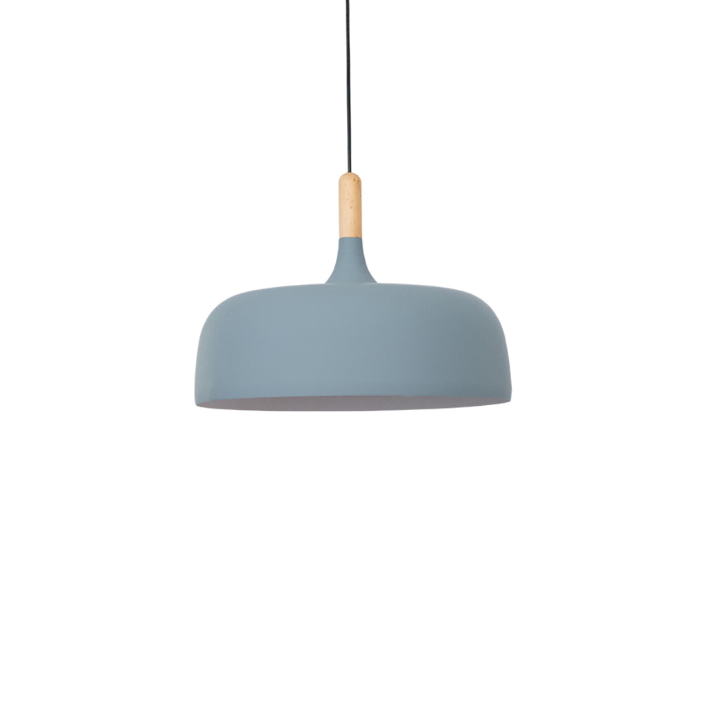 Hanging Ceiling Light Fixture with Wood Trim & Metal Shade for Kitchen Island, Dining Table, Breakfast Bar — Dimmable Compatible, Adjustable